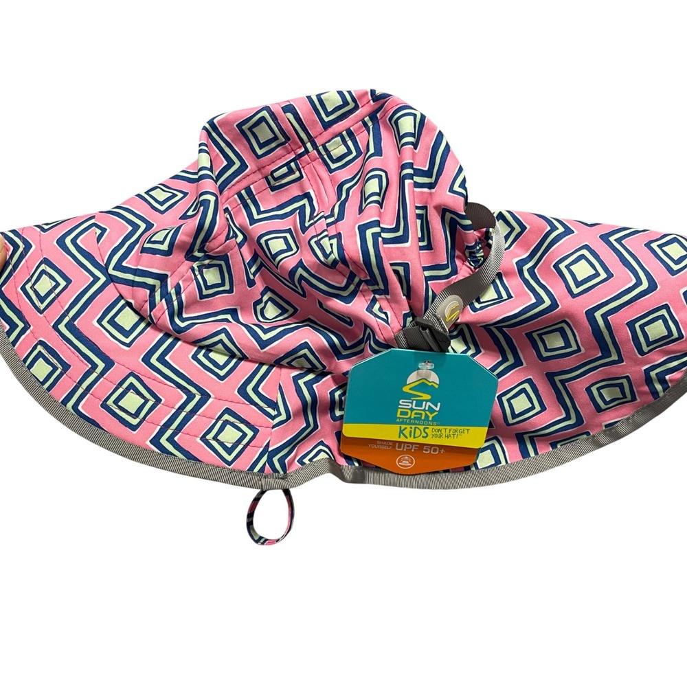 NEW Sun Day Afternoons Play Hat Kids Small Pink Geometric UPF 50+ Sun Protection